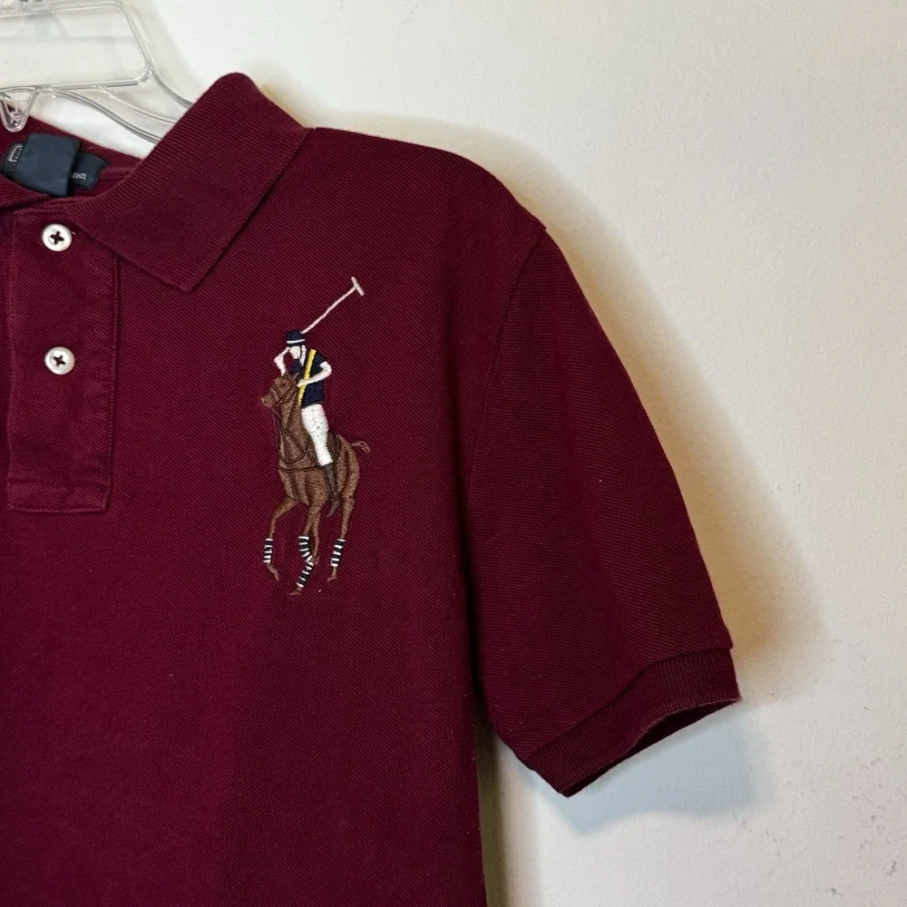 Polo Ralph Lauren Boys Youth Medium Big Pony Polo Shirt Burgundy Short Sleeve